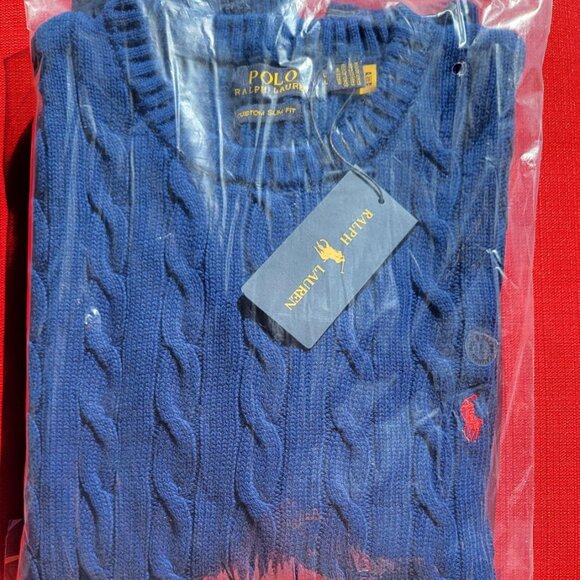 Polo by Ralph Lauren Men's Classic Blue Crewneck Sweater - Picture 3 of 16